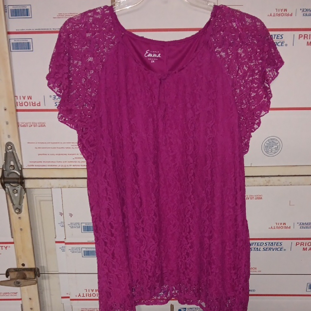 Simply Emma Size 2X Magenta Lace Blouse (SKU N198)